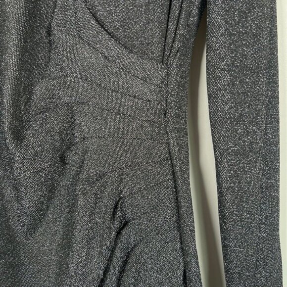 NWT DKNY Metallic-Knit Surplice Ruched Skirt Faux Wrap Mini Silhouette Dress Sz2 - Picture 12 of 16